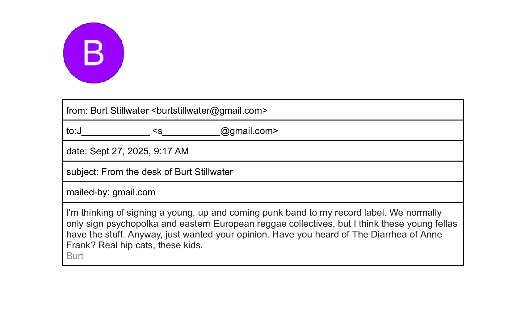 From the desk of Burt Stillwater